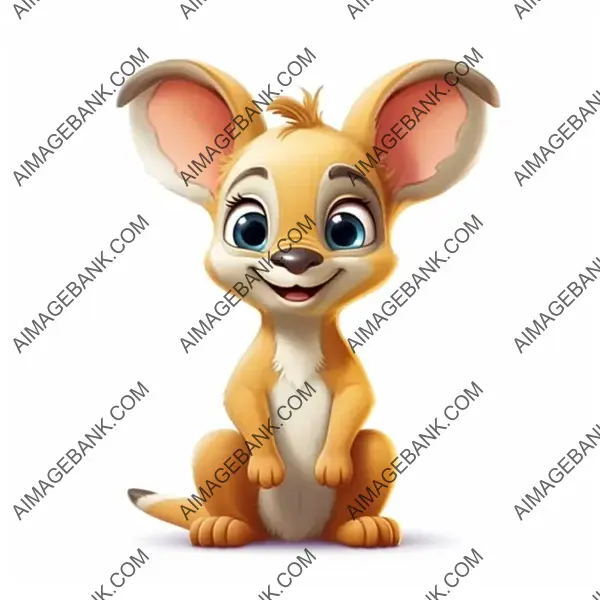 Adorable Pixar-Style Cartoon of a Baby Kangaroo with a Pocket