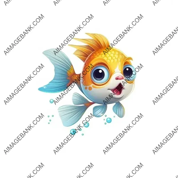 Vector Digital Art of a Cute Baby Fish Swimming in White