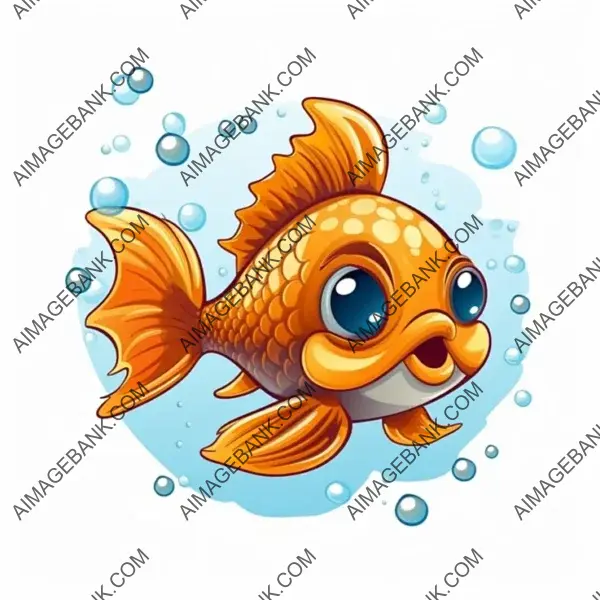 Illustration of a Baby Fish Swimming in Pixar Cartoon Style