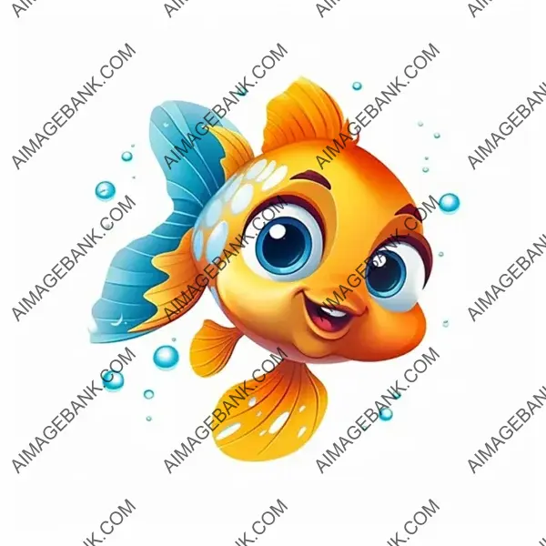 Adorable Cartoon of a Baby Fish Swimming in Pixar Style