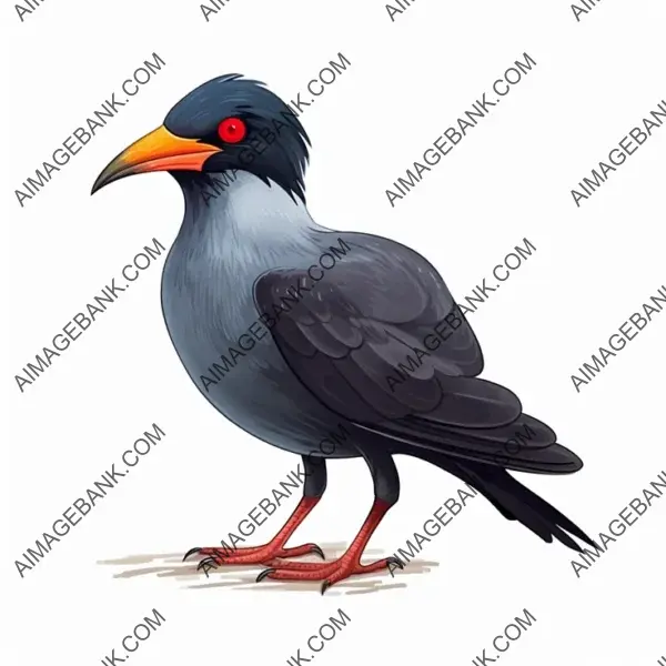 Profile View of a Cute Black Inca Tern in Disney Cartoon Style