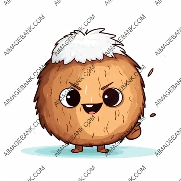 Illustration of a Cute Coconut in Pixar-Style with Bright Design