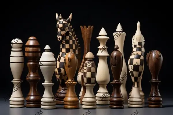 Diverse Chess Pieces Crafted with Different Materials