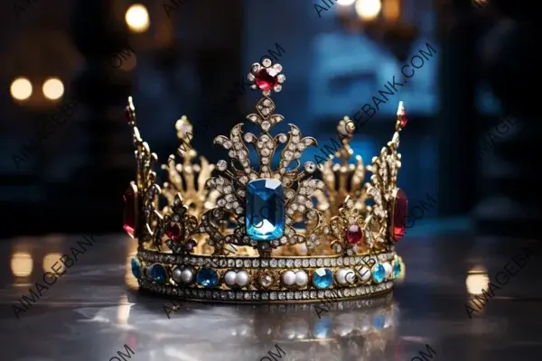 Crown Adorned with Precious Gems in a Close-up Shot