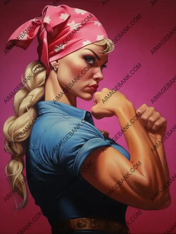 Muscular Side View: Blonde Girl in Pink Bandana