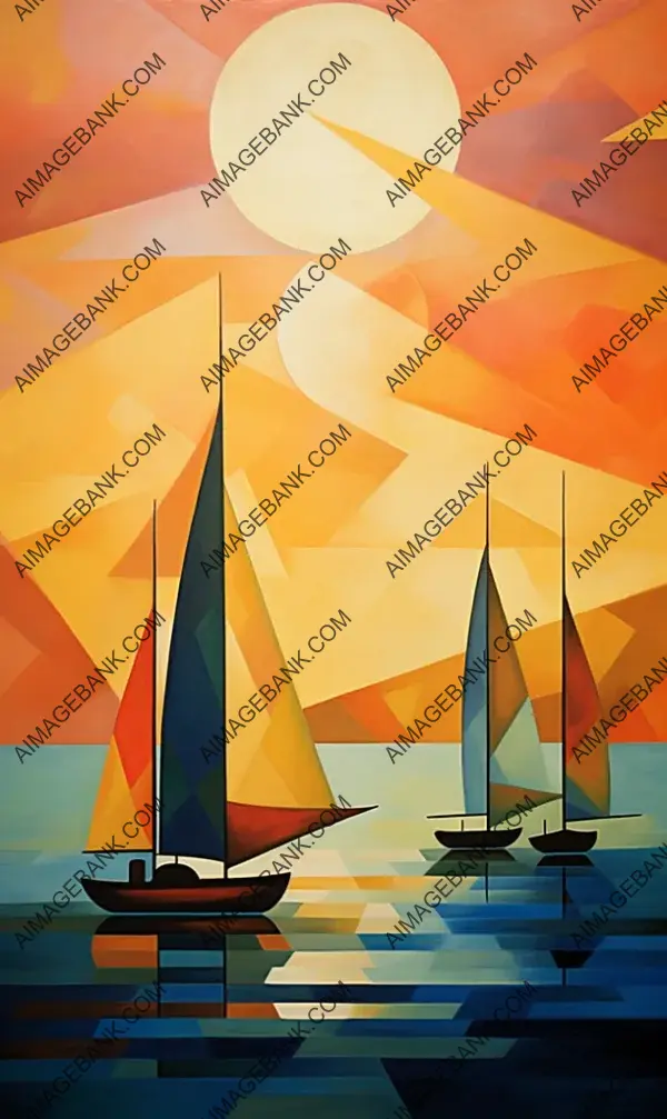 Cubism Abstract Art of Sailing Regatta in Puget Sound