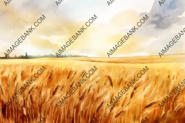 Illustration of a Wheat Field Painted with Watercolors