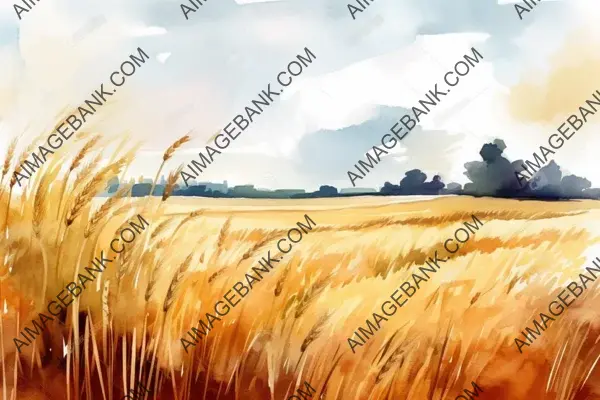 Watercolor Painting of a Beautiful Wheat Field