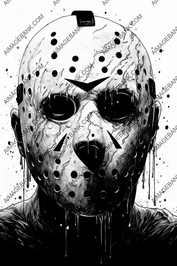 Horror-Style Black and White Depiction of Jason Voorhees