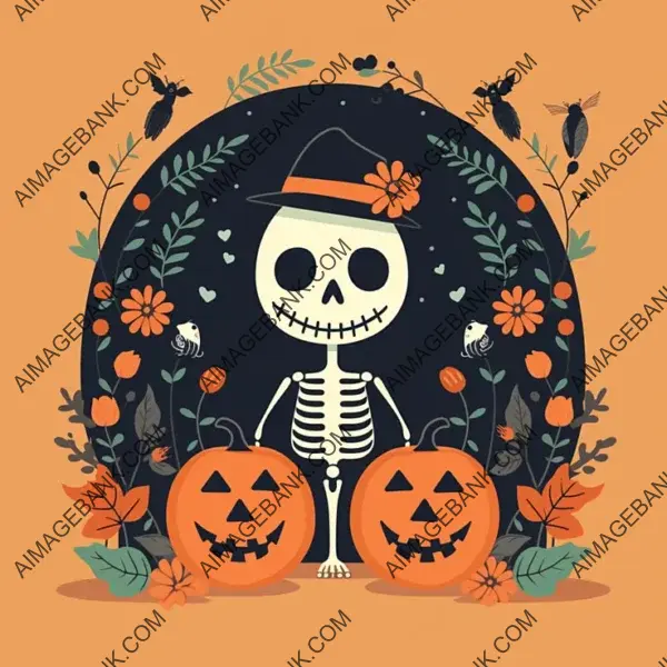 Flat Color Halloween Poster with Skeleton Character