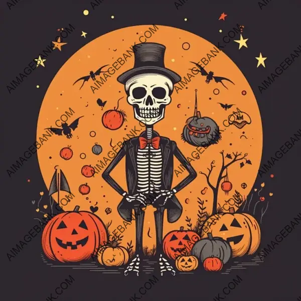 Skeleton Character in Flat Color for Halloween Poster