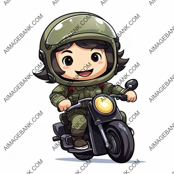 Isolated Illustration of Cute Alisa Riding a Big Motorcycle