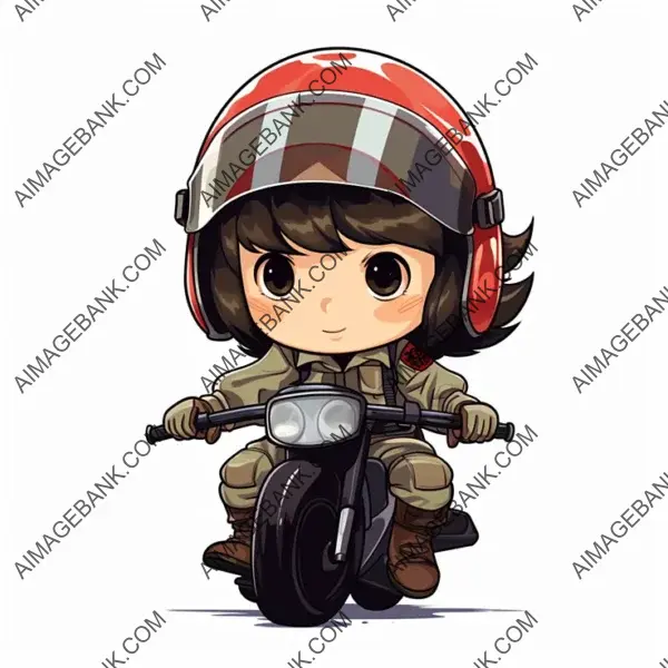 Cute Alisa Riding a Big Motorcycle in an Isolated Image