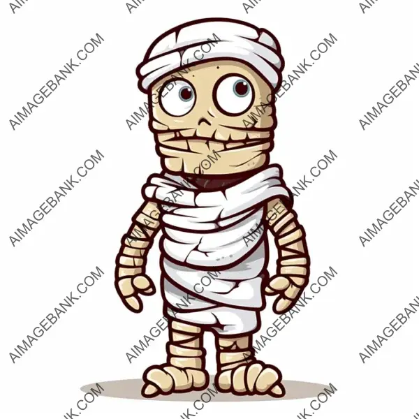 Bold Outline Illustration of a Mummy Halloween Cartoon Mascot