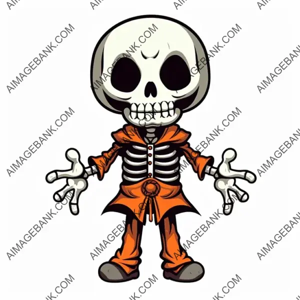 Skeleton Halloween Cartoon Mascot Boldly Outlined