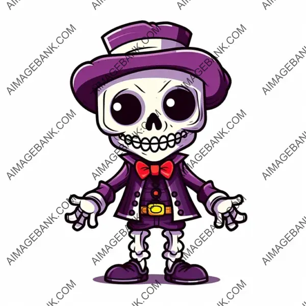 Cartoon Mascot of a Skeleton with Bold Outline