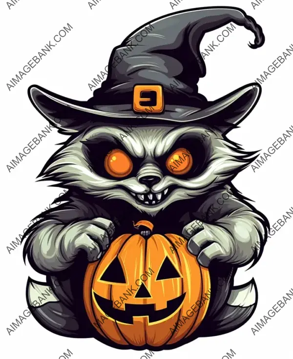 Sticker Featuring a Halloween Raccoon Design Inspired by Peter Bagge