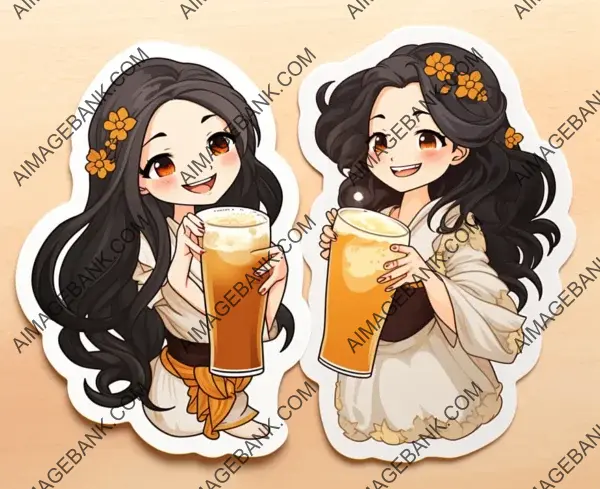 Pair Greeting Sticker Featuring Teppajin and Beer