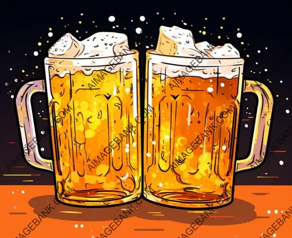 Sticker with Two Beer Mugs Shaped Like Toast