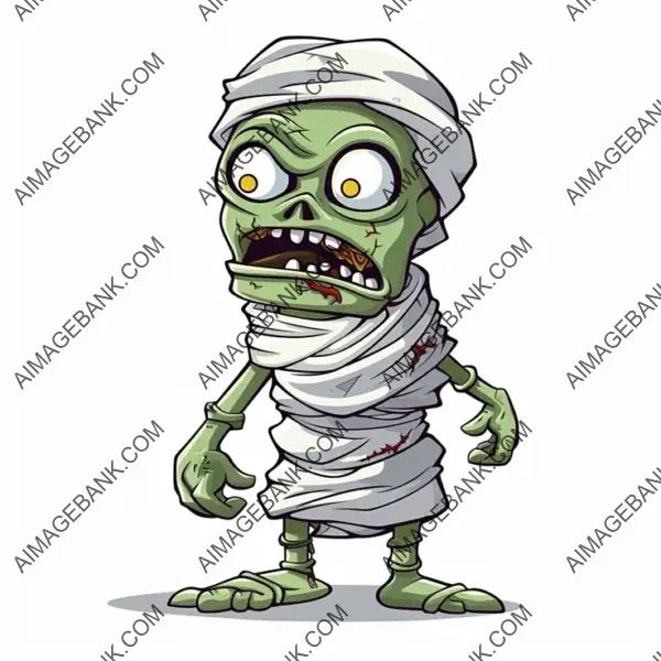 Halloween Cartoon Mascot Zombie Mummy with Striking Bold Outline