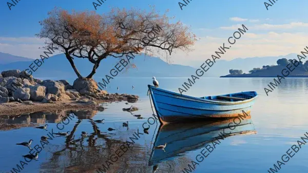 Embark on a Journey with Birds Around a Blue Boat