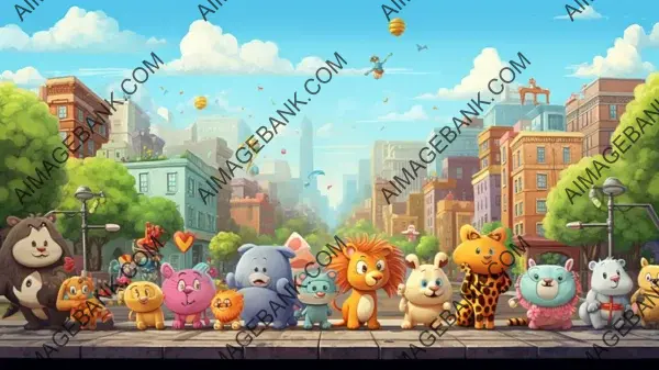 Immerse in the Charming Downtown Title with Cute Cartoon Animals Wallpaper