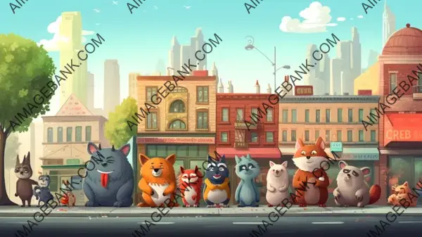 Immerse Yourself in the Whimsical World of Cute Cartoon Animals in the Downtown Title Wallpaper