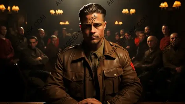 Immerse yourself in the craft of a suspenseful wallpaper inspired by Brad Pitt in &#8216;Inglourious Basterds.&#8217;