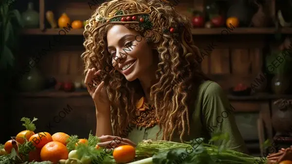 Artistic Wallpaper of Woman&#8217;s Face Created with Wheat and Vegetables