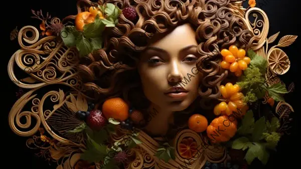 Wallpaper of Woman with a Unique Face Made of Wheat and Vegetables