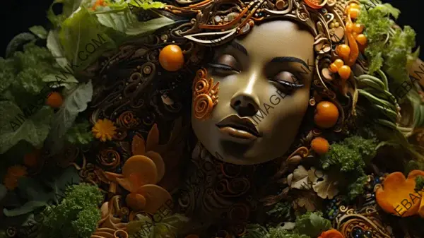 Wallpaper Artistry with a Woman&#8217;s Face Composed of Wheat and Vegetables