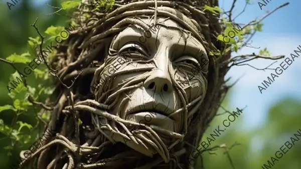 Unique Wallpaper Featuring a Stunning Face Constructed from Tree Limbs