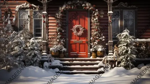 Creative Wallpaper of a Christmas Door with Wood-Inspired Colors and Snow