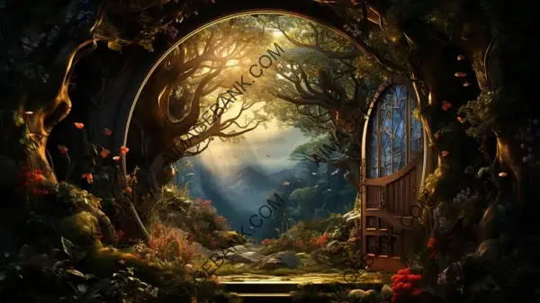 Creative Wallpaper Showcasing a Door to a Fabulous Wonderland with Stunning Imagery