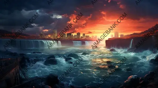 Creative Wallpaper Showcasing the Breathtaking Fusion of Niagara Falls and a Starry Galaxy