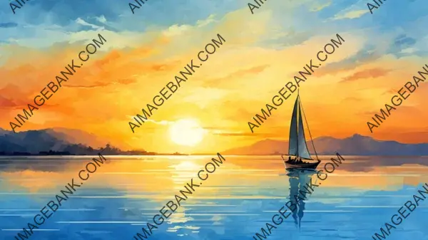 Wallpaper Featuring a Beautiful Watercolor Painting of a Sunset Sailboat