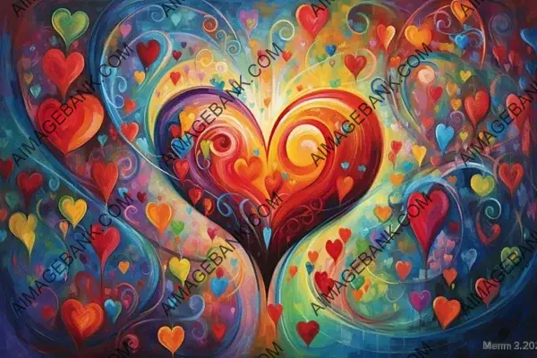 Vibrant Heart Symbols Oil Painting Depicting Love in Wallpaper
