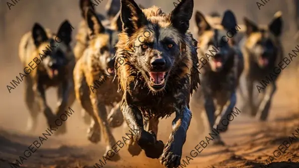 Breathtaking Hunt for African Wild Dogs Wallpaper