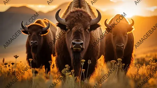 Captivating Bison Herd in Peaceful Grazing Wallpaper