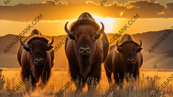 Scenic Beauty: Bison Herd Grazing Wallpaper