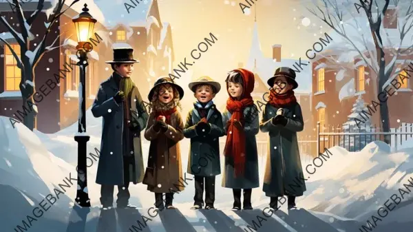 Joyful Christmas Carolers Wallpaper