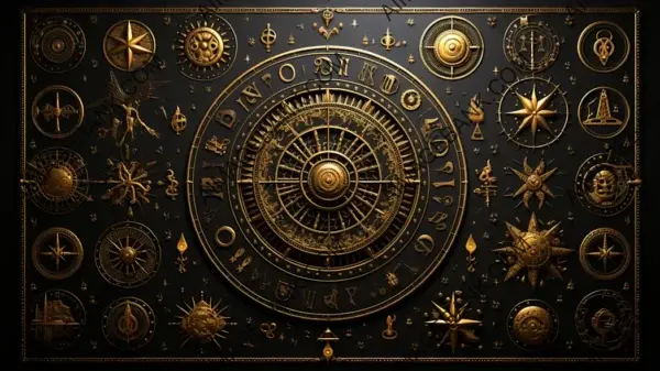 Intriguing Image with Golden Alchemical Symbols Wallpaper