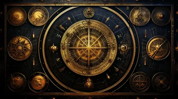 Artistic Composition with Golden Alchemical Symbols Wallpaper