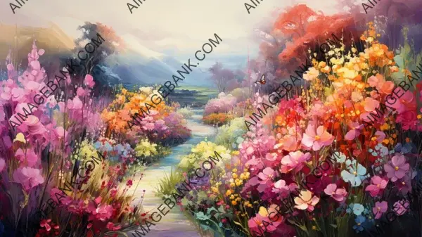 ed Impressionistic Garden Scene Wallpaper