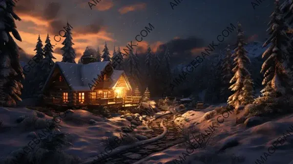 Depict the Cozy Beauty of a Snowy Cabin Retreat in Wallpaper