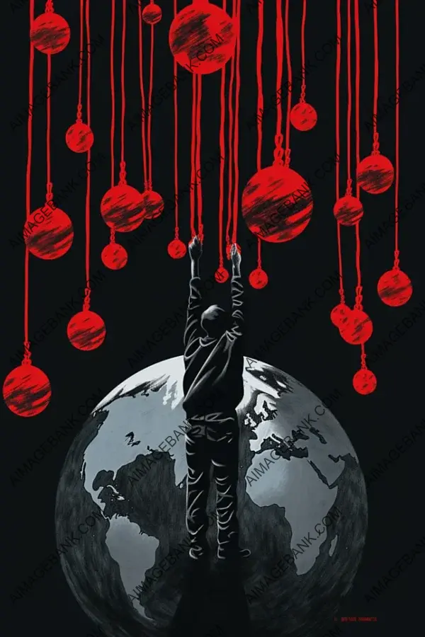 Five Black Bombs Hanging on a Red String