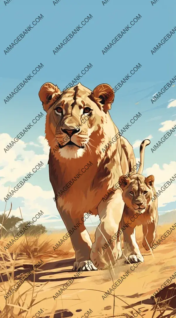 Dynamic Scene: Female Lion and Her Cub