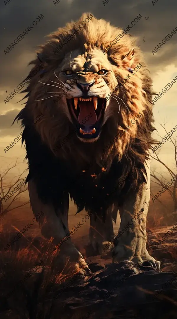 Dynamic Savannah Scene: Ultra-Realistic Male Lion