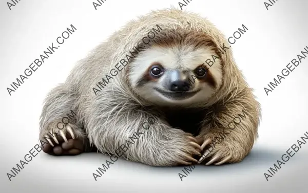 Sleepy Sloth Resting on White