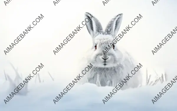 Arctic Hare in Snowy Habitat &#8211; Isolated White Background